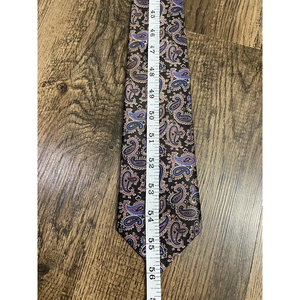 Vintage Etienne Aigner Men's Neck Tie Silk Bold Black Blue Paisley Formal Dress - Picture 4 of 5